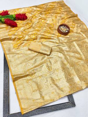gold zari woven banarasi satin silk blend traditional saree with blouse piece 1