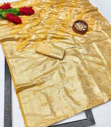 gold zari woven banarasi satin silk blend traditional saree with blouse piece