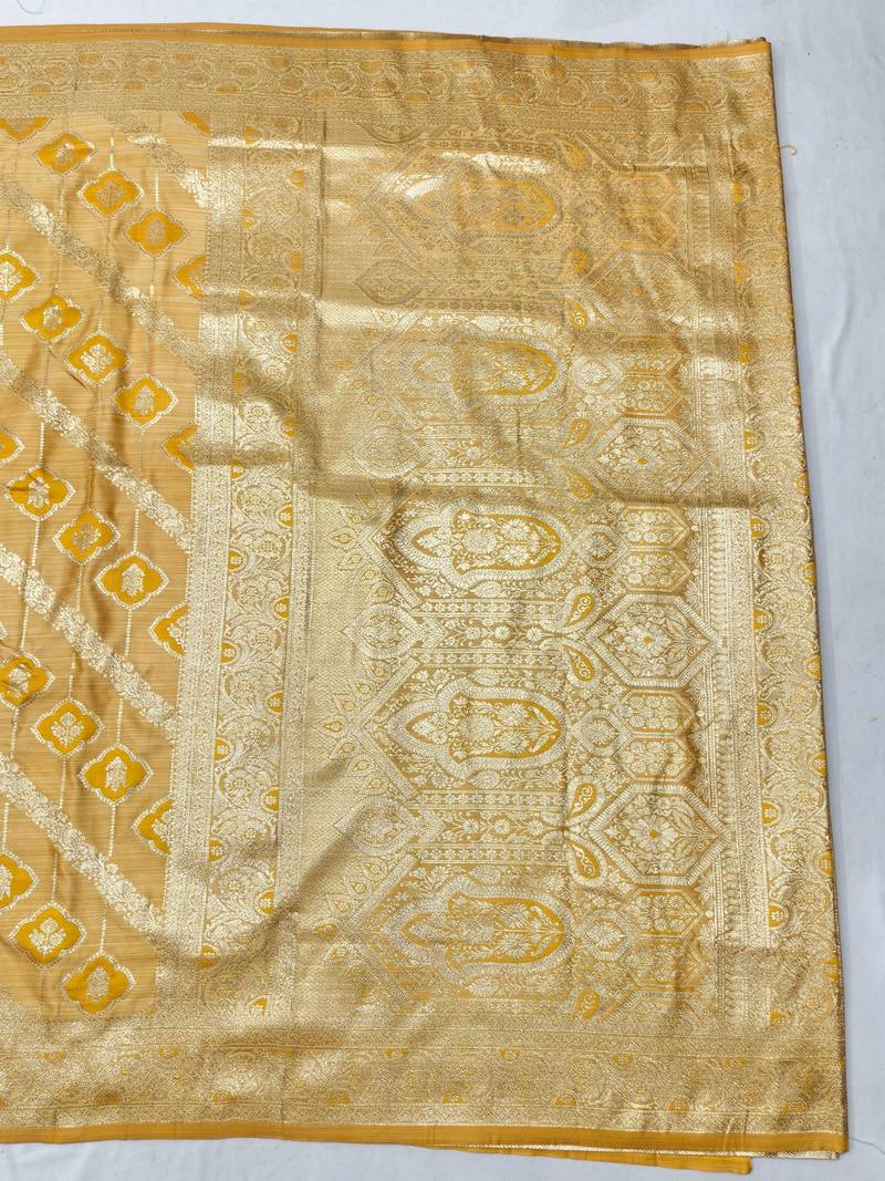 gold zari woven banarasi satin silk blend traditional saree with blouse piece