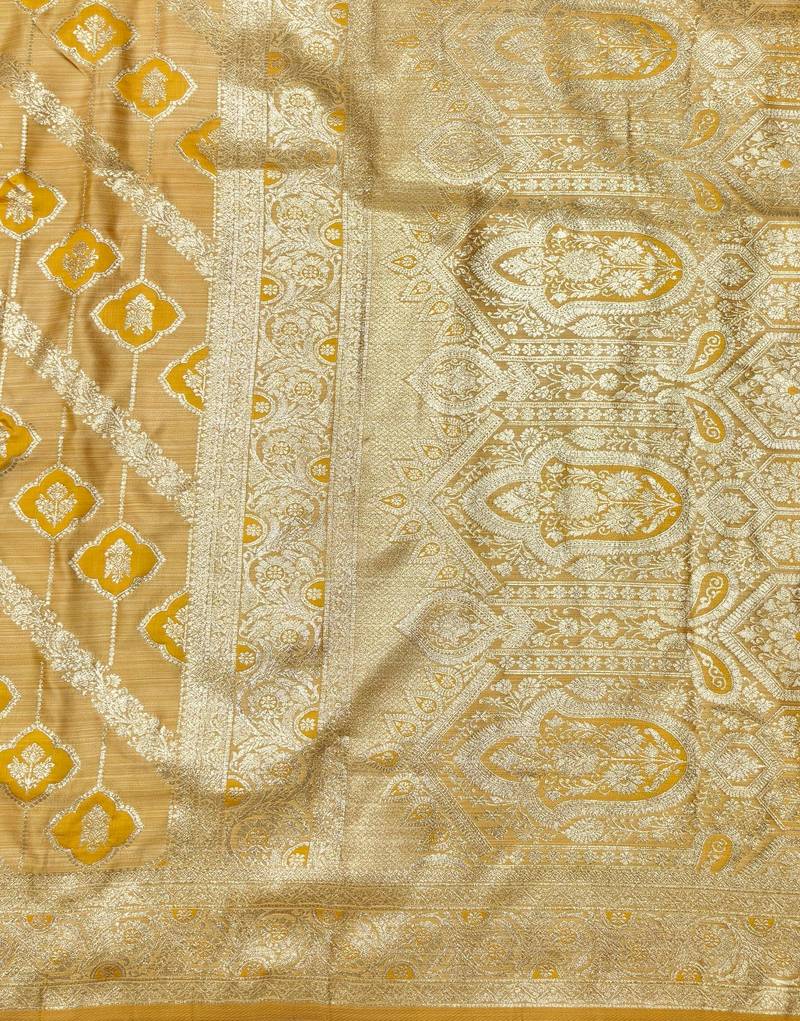 gold zari woven banarasi satin silk blend traditional saree with blouse piece
