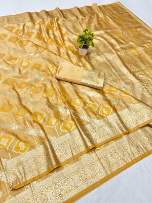 gold zari woven banarasi satin silk blend traditional saree with blouse piece 5
