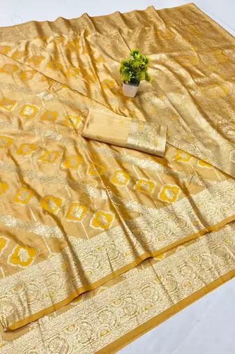 gold zari woven banarasi satin silk blend traditional saree with blouse piece