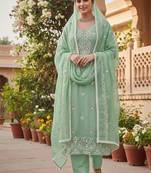 sea green embroidered glaze cotton unstitched dress material 