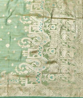 green zari woven banarasi satin silk blend traditional saree with blouse piece 3