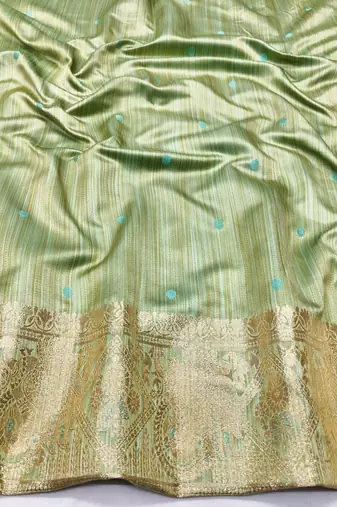 green zari woven banarasi satin silk blend traditional saree with blouse piece