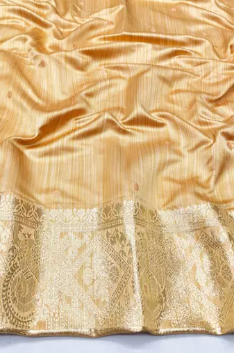 peach zari woven banarasi satin silk blend traditional saree with blouse piece