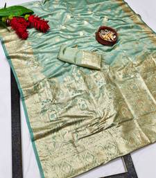 blue zari woven banarasi satin silk blend traditional saree with blouse piece