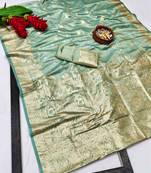 blue zari woven banarasi satin silk blend traditional saree with blouse piece