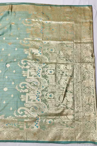 blue zari woven banarasi satin silk blend traditional saree with blouse piece