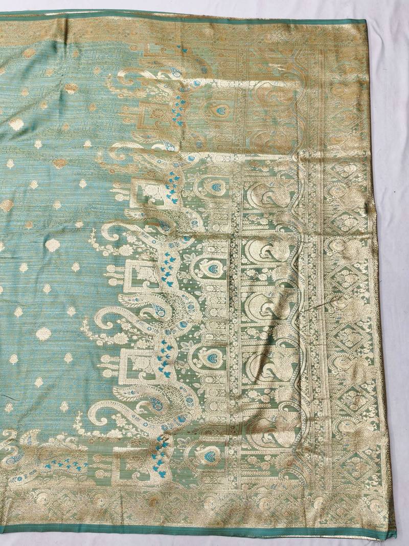 blue zari woven banarasi satin silk blend traditional saree with blouse piece