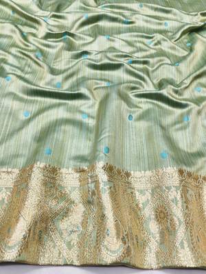 blue zari woven banarasi satin silk blend traditional saree with blouse piece 4