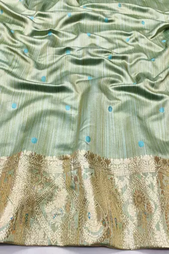 blue zari woven banarasi satin silk blend traditional saree with blouse piece