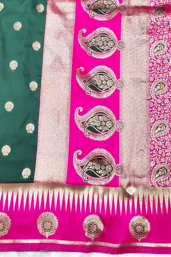 green zari woven banarasi silk blend traditional saree with blouse piece