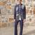 Navy blue embroidered silk blend bandhgala set