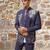 Navy blue embroidered silk blend bandhgala set