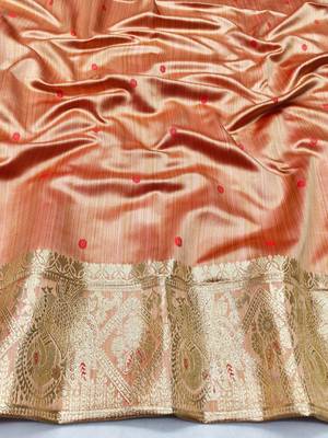 pink zari woven banarasi satin silk blend traditional saree with blouse piece 4