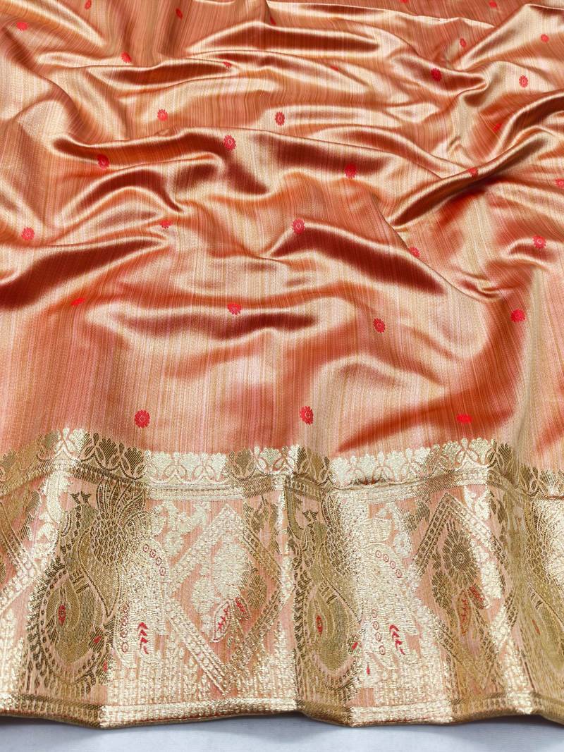 pink zari woven banarasi satin silk blend traditional saree with blouse piece