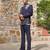 Navy blue embroidered silk blend bandhgala set