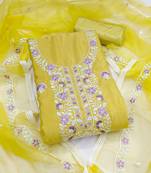 yellow embroidered glaze cotton unstitched dress material 