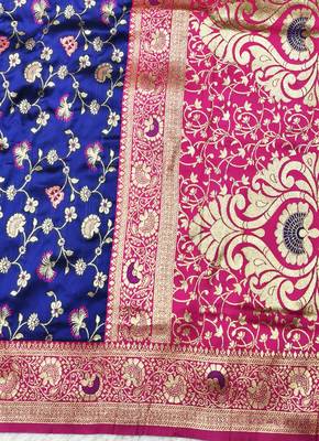 blue zari woven banarasi silk blend traditional saree with blouse piece 5