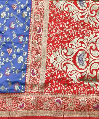 light blue zari woven banarasi silk blend traditional saree with blouse piece 5