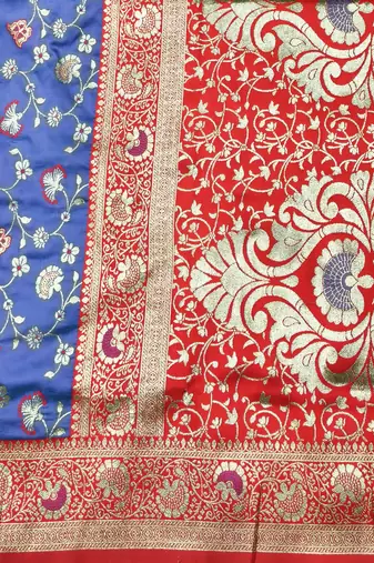 light blue zari woven banarasi silk blend traditional saree with blouse piece