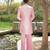 Pink embroidered silk blend indo western jacket set