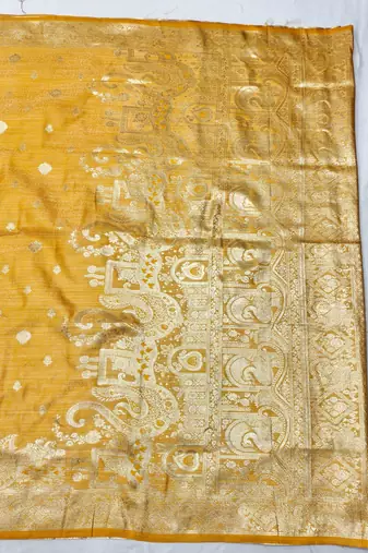gold zari woven banarasi satin silk blend traditional saree with blouse piece