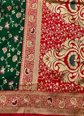 green zari woven banarasi silk blend traditional saree with blouse piece 5
