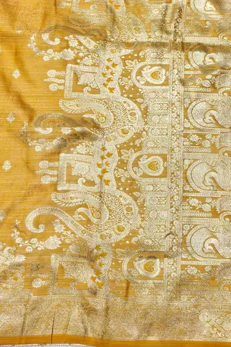 gold zari woven banarasi satin silk blend traditional saree with blouse piece