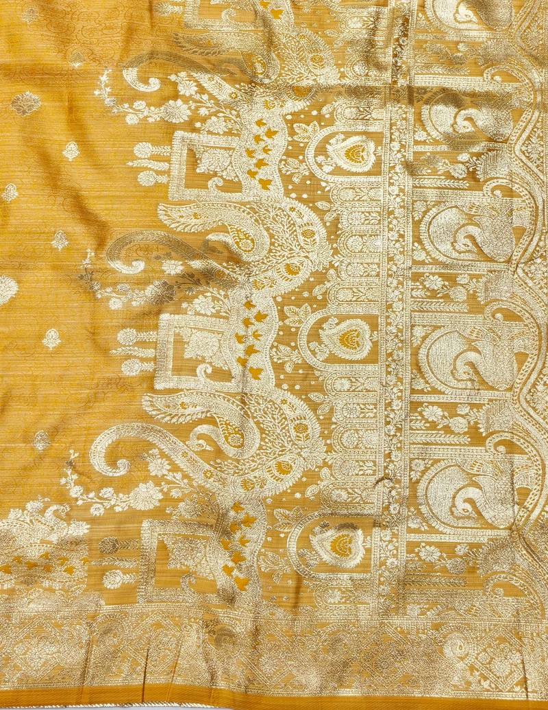 gold zari woven banarasi satin silk blend traditional saree with blouse piece