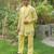 Yellow embroidered silk blend kurta jacket set