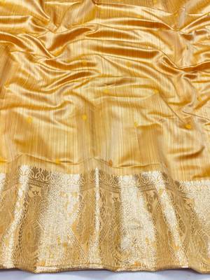 gold zari woven banarasi satin silk blend traditional saree with blouse piece 4
