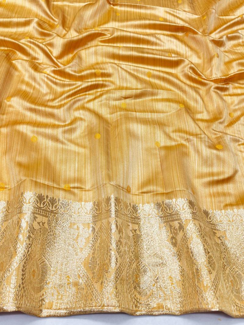 gold zari woven banarasi satin silk blend traditional saree with blouse piece