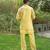 Yellow embroidered silk blend kurta jacket set