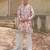 Off white pink embroidered silk blend kurta set