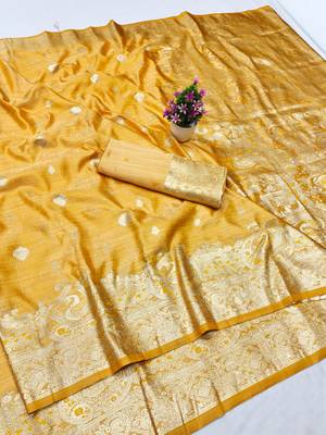 gold zari woven banarasi satin silk blend traditional saree with blouse piece 5