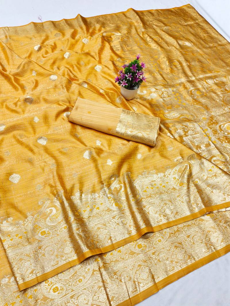 gold zari woven banarasi satin silk blend traditional saree with blouse piece