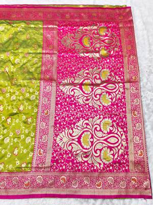 mehendi zari woven banarasi silk blend traditional saree with blouse piece 2