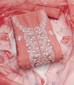 peach embroidered glaze cotton unstitched dress material 