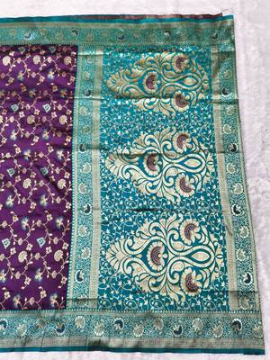 wine zari woven banarasi silk blend traditional saree with blouse piece 2