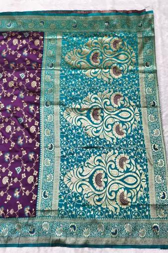 wine zari woven banarasi silk blend traditional saree with blouse piece