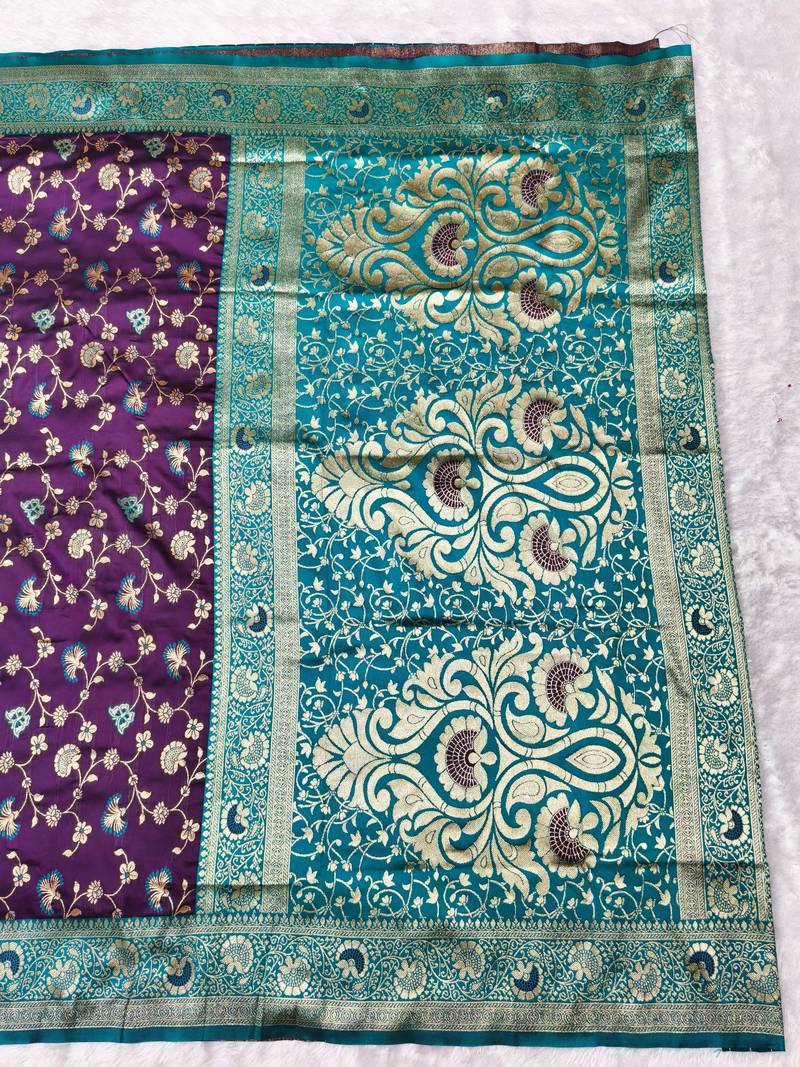 wine zari woven banarasi silk blend traditional saree with blouse piece