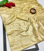 cream zari woven banarasi satin silk blend traditional saree with blouse piece