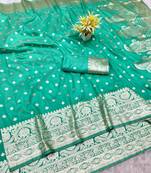 blue zari woven banarasi silk blend traditional saree with blouse piece