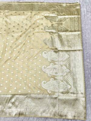 cream zari woven banarasi silk blend traditional saree with blouse piece 2