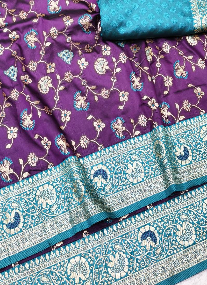 wine zari woven banarasi silk blend traditional saree with blouse piece