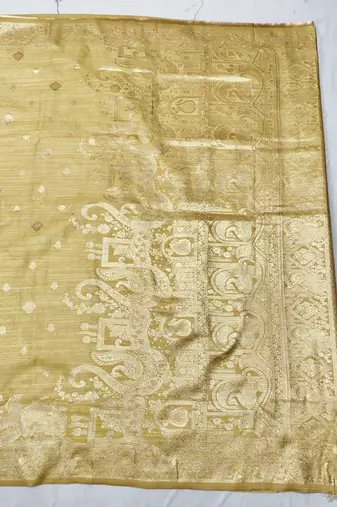 cream zari woven banarasi satin silk blend traditional saree with blouse piece