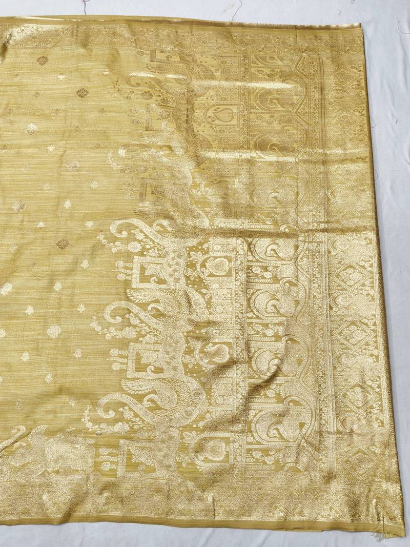 cream zari woven banarasi satin silk blend traditional saree with blouse piece