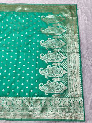 blue zari woven banarasi silk blend traditional saree with blouse piece 2